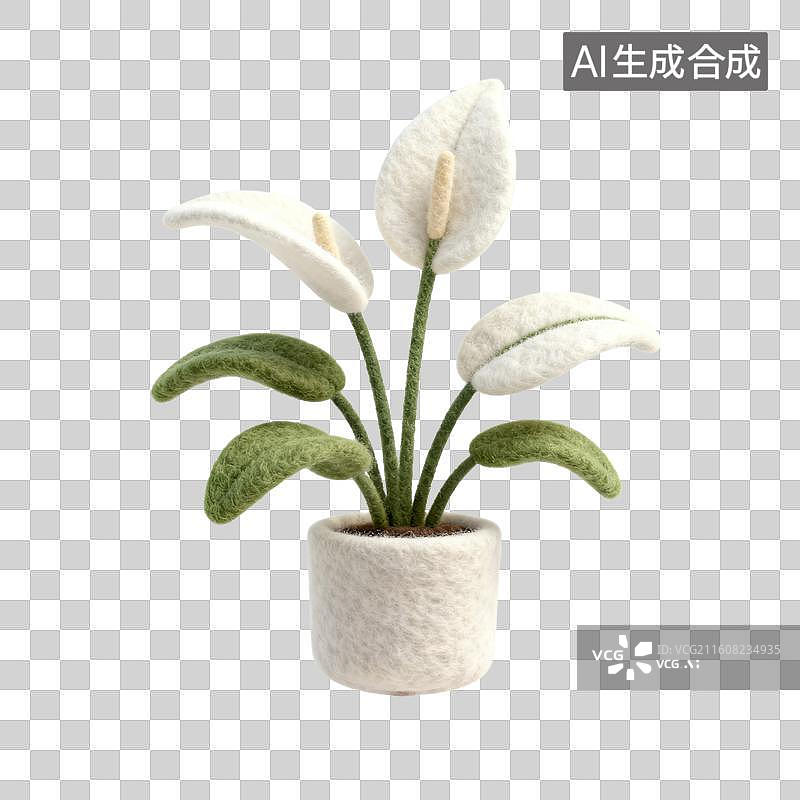 【AI数字艺术】毛毡制作的白掌植物图片素材