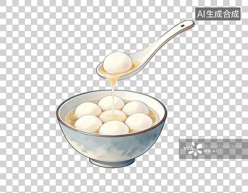 【AI数字艺术】冬至勺子舀起一颗汤圆图片素材