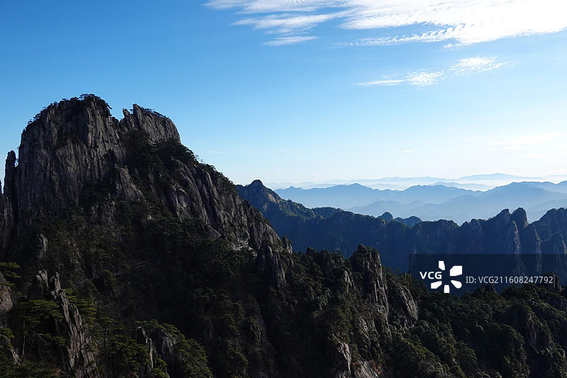 安徽省黄山市黄山风景区：云谷索道白鹅新站至始信峰途中拍摄图片素材