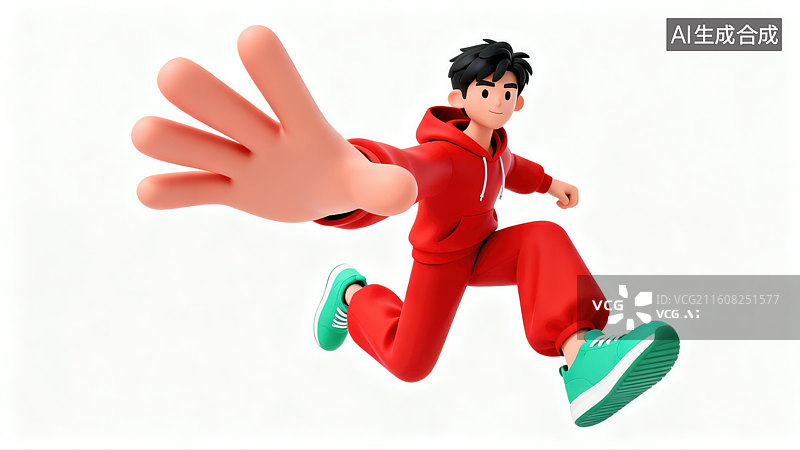 【AI数字艺术】在白色背景下跳跃的男生插画图片素材