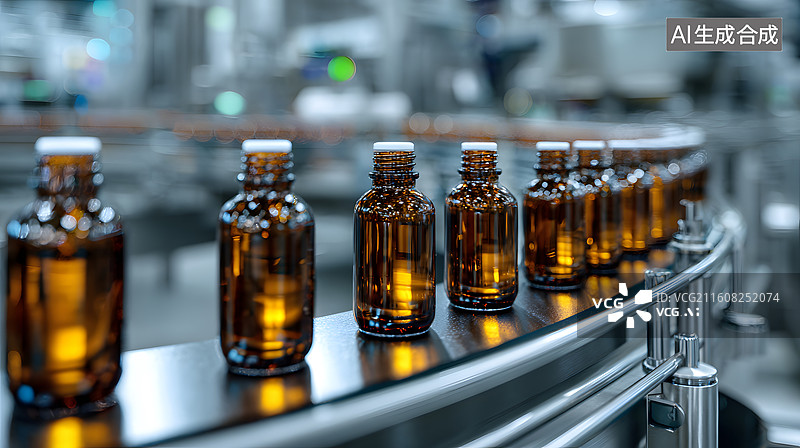 【AI数字艺术】生产线上的药瓶排列整齐图片素材