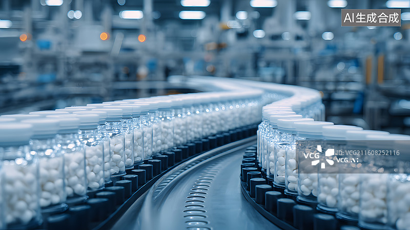 【AI数字艺术】药品流水线生产车间图片素材