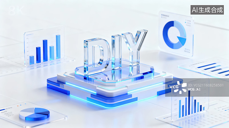 【AI数字艺术】透明DIY科技装置与数据图表图片素材