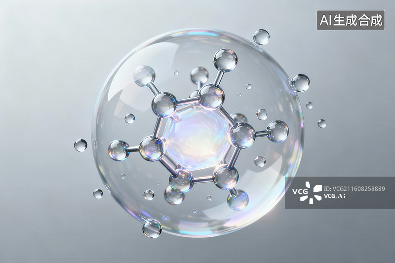 【AI数字艺术】分子结构透明球体图片素材