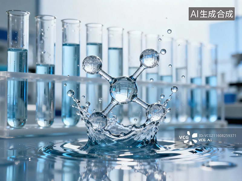 【AI数字艺术】水分子结构与实验试管图片素材