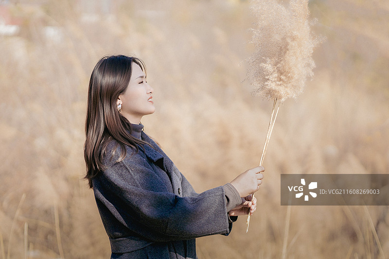 冬日山野灰大衣的松弛感图片素材