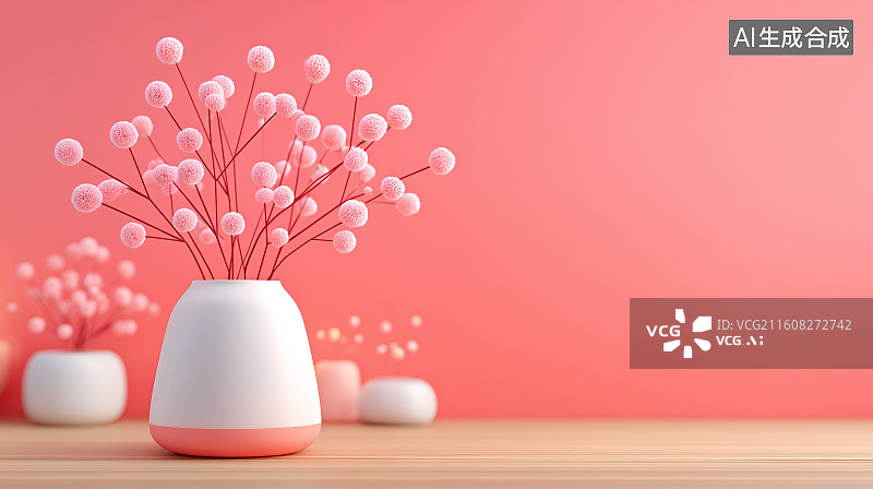 【AI数字艺术】粉色干花置于白色花瓶中图片素材