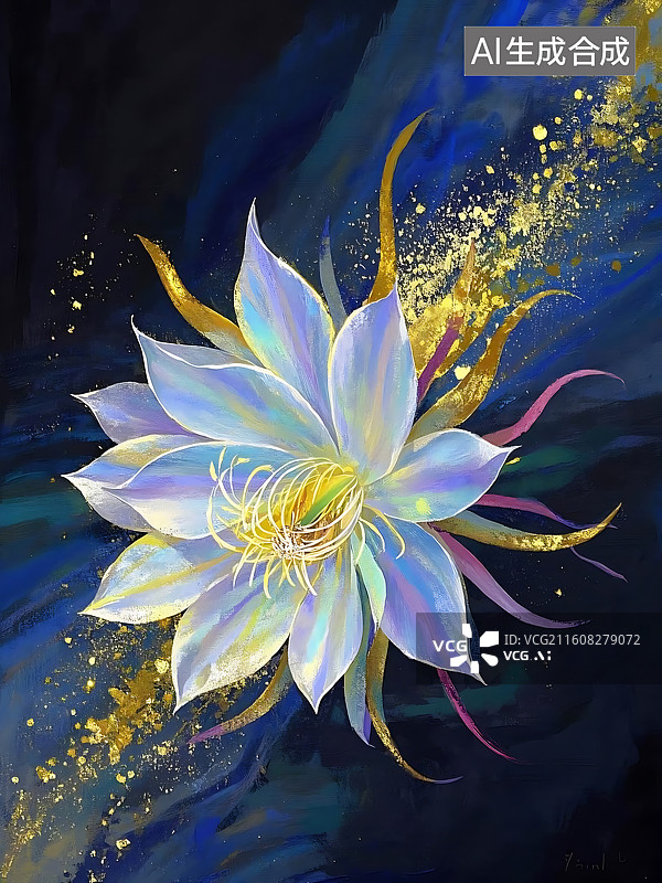 【AI数字艺术】夜之女王：绽放的月下昙花图片素材