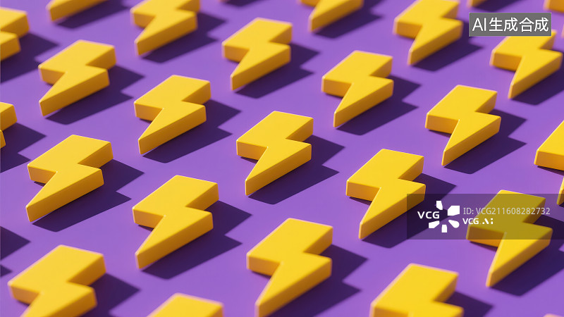 【AI数字艺术】卡通3D立体黄色闪电图标排列装饰元素无缝图案背景，闪电符号节日设计素材背景图片素材
