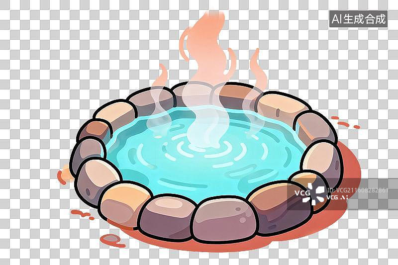 【AI数字艺术】卡通风格，一口冒着热气的温泉PNG格式的免扣元素图片素材