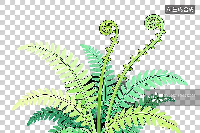 【AI数字艺术】卡通风格，一株蕨类植物PNG格式的免扣元素图片素材