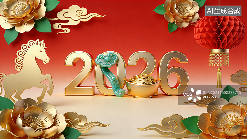 【AI数字艺术】2026 马年剪纸风春节喜庆场景图片素材