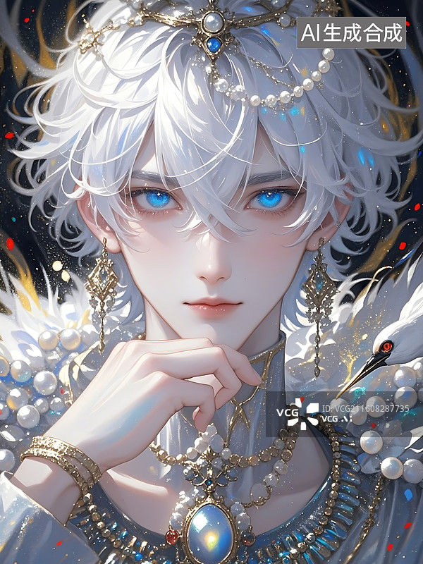 【AI数字艺术】银发碧眼贵族少年画像图片素材