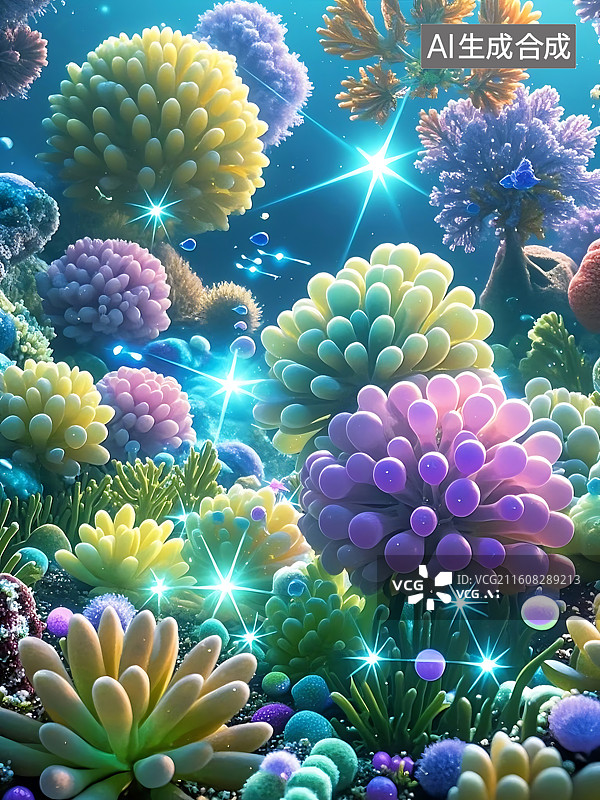 【AI数字艺术】绚丽多彩的海底世界，珊瑚礁闪耀着光芒图片素材