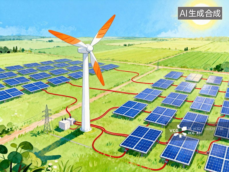 【AI数字艺术】风力与太阳能发电场图片素材