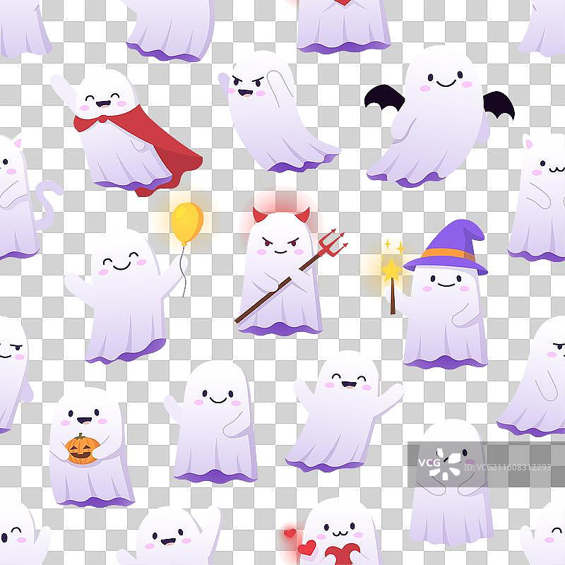 万圣节可爱鬼魂角色无缝图案图片素材