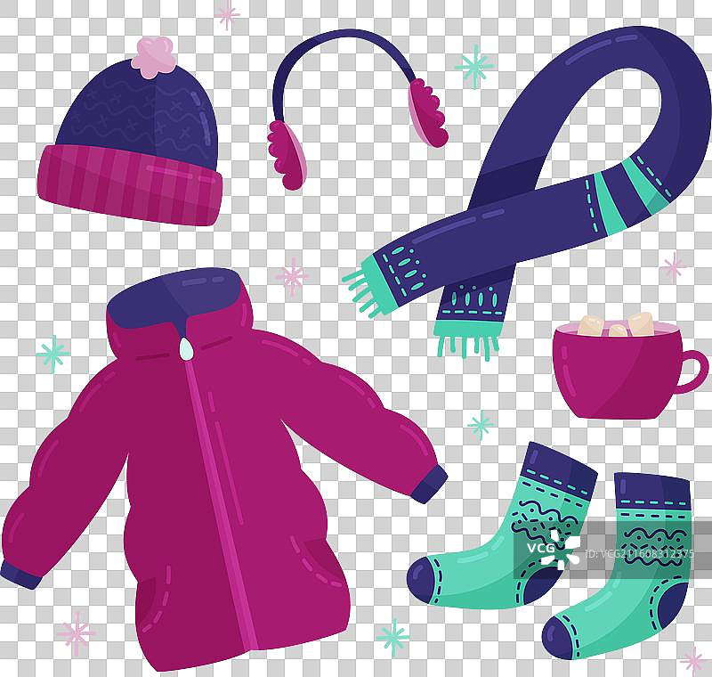 扁平化设计的冬季服装与必备品图片素材