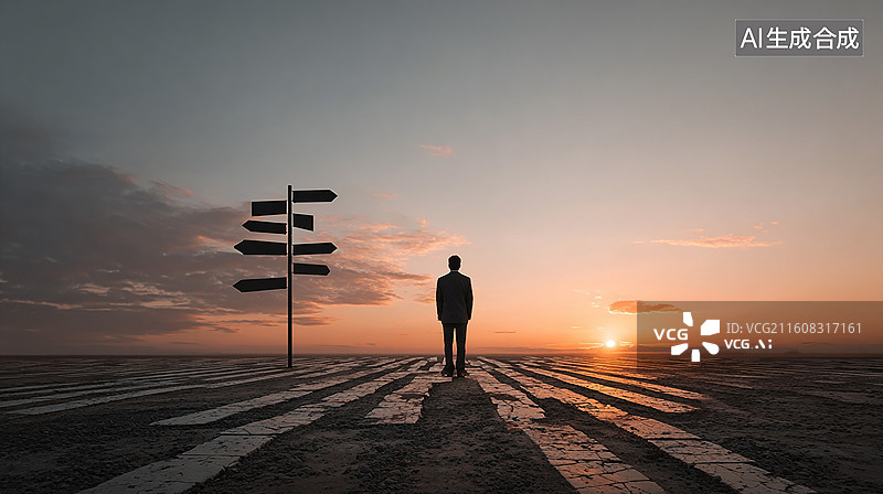 【AI数字艺术】十字路口的孤独身影图片素材