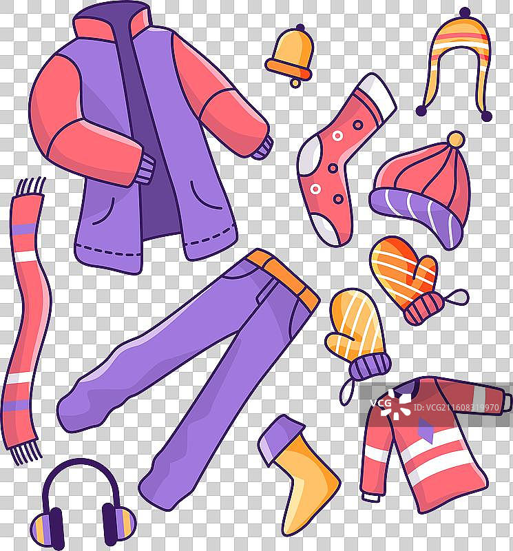 扁平化设计冬季服装及必备品图片素材