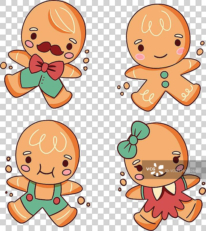 可爱的姜饼人饼干，手绘风格图片素材