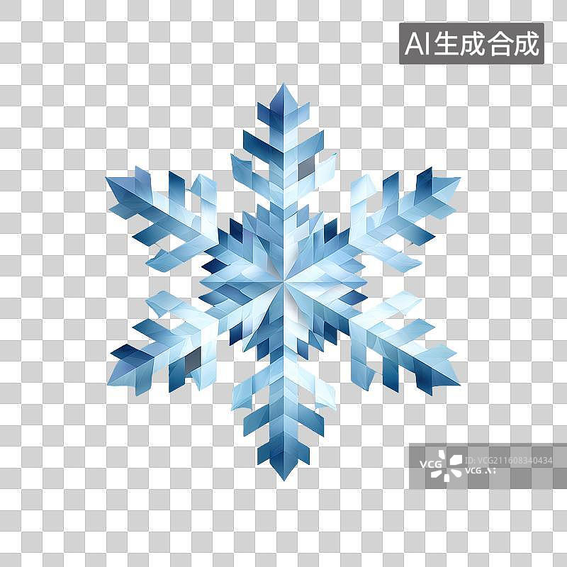 【AI数字艺术】蓝色六角结构的冰晶雪花图标图片素材