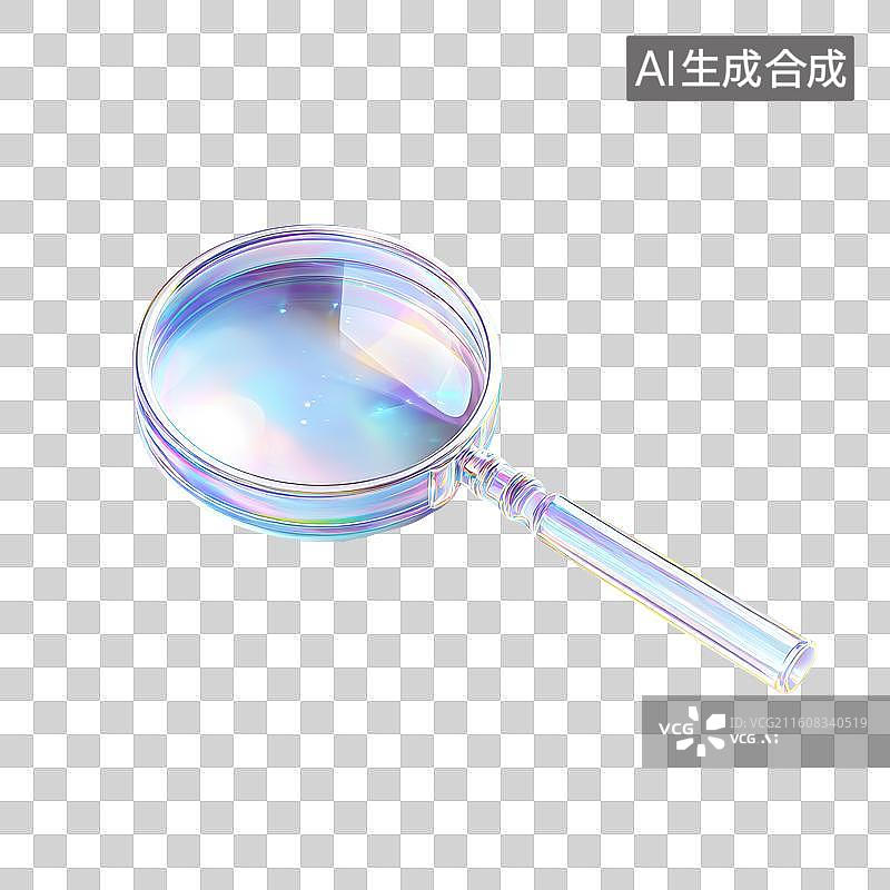 【AI数字艺术】银蓝色透明镜片放大镜图标图片素材