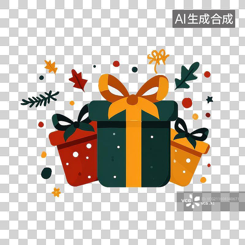 【AI数字艺术】圣诞礼物盒与冬季节日装饰插画图片素材