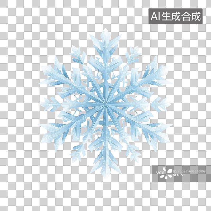 【AI数字艺术】蓝色六角结构的冰晶雪花图标图片素材