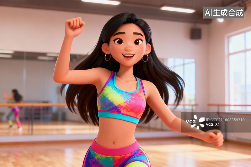 【AI数字艺术】活力女孩在舞蹈室跳舞图片素材