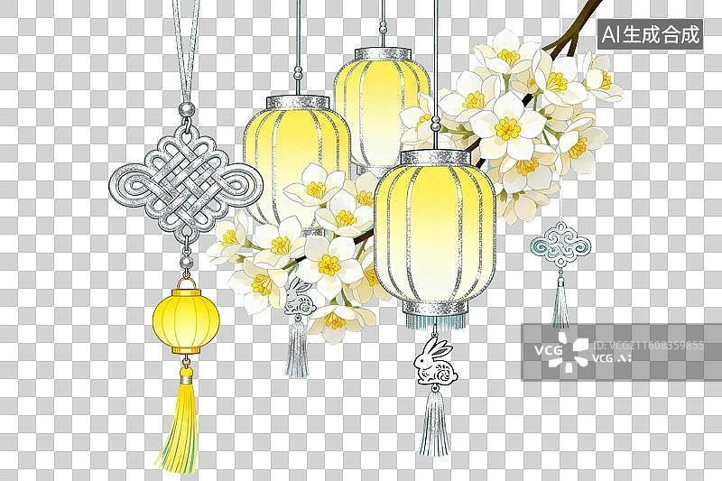 【AI数字艺术】灯笼花枝中国结装饰组合图片素材