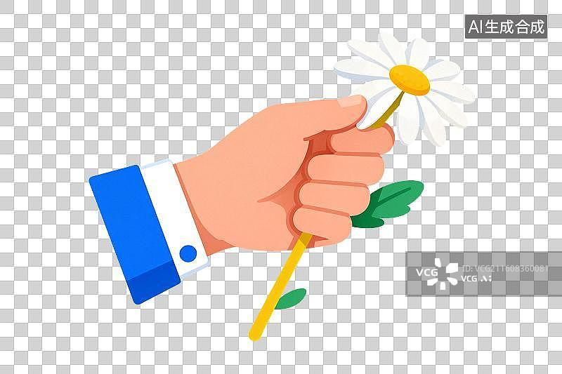 【AI数字艺术】手握雏菊花朵的插画特写图片素材