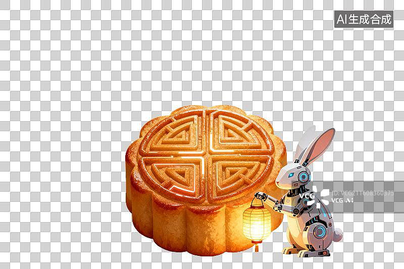 【AI数字艺术】机械玉兔提灯伴月饼图片素材