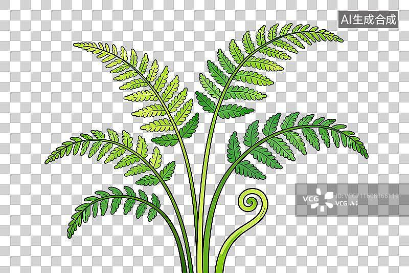 【AI数字艺术】卡通风格，一株蕨类植物PNG格式的免扣元素图片素材