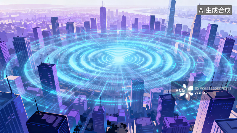 【AI数字艺术】未来城市科技网络覆盖图片素材