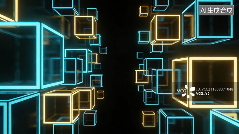 【AI数字艺术】现代感十足的3D立方体抽象图案图片素材