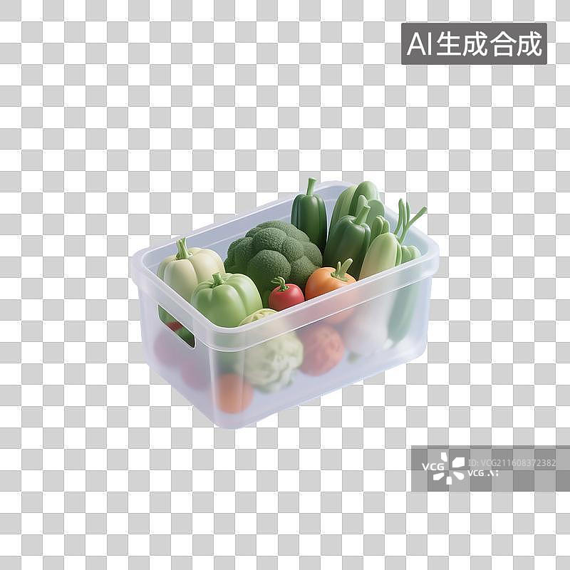 【AI数字艺术】3D渲染，一箱水果蔬菜，超级市场，购物，促销，免抠元素图片素材