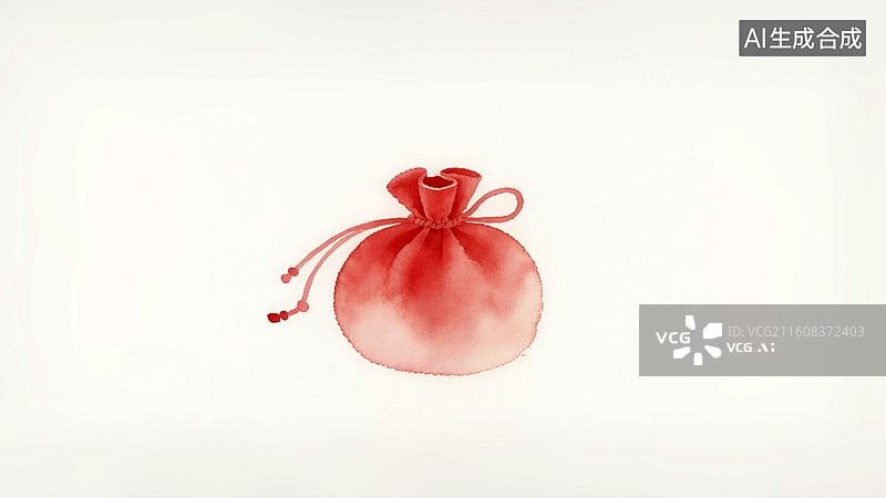 【AI数字艺术】红色香囊袋，带有流苏和珠子，背景为浅色图片素材