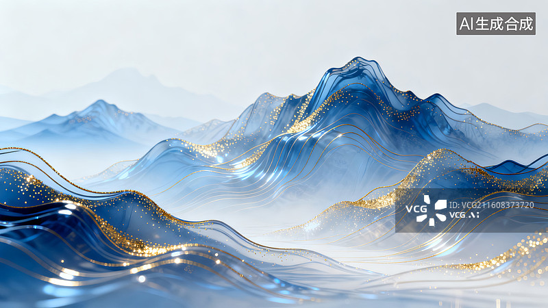 【AI数字艺术】科技粒子线条国风抽象山水画图片素材