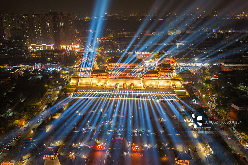 十三朝古都洛阳市应天门建筑灯光秀夜景风光图片素材