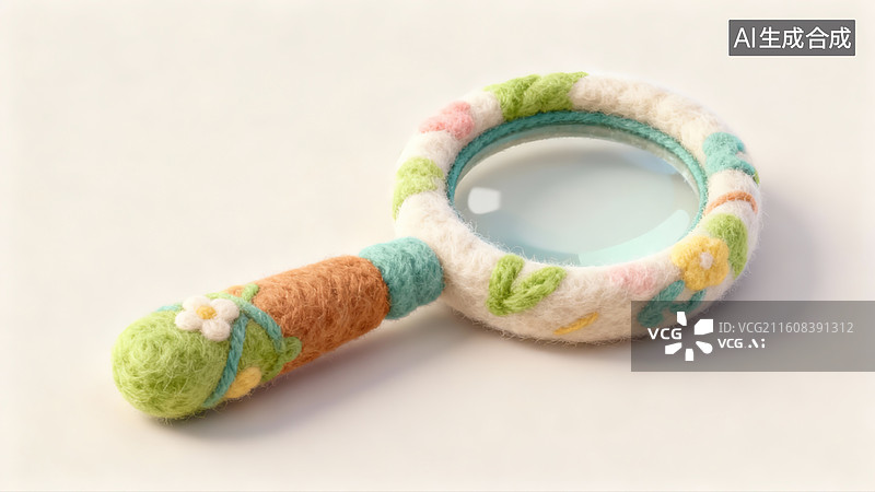 【AI数字艺术】3D毛毡国风放大镜图片素材