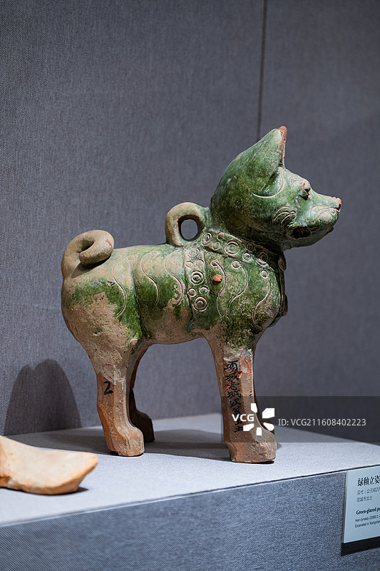 河南博物院 汉代 绿釉立姿陶狗 项城市出土图片素材