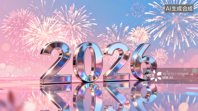 【AI数字艺术】2026年新年烟花绽放主题插画图片素材