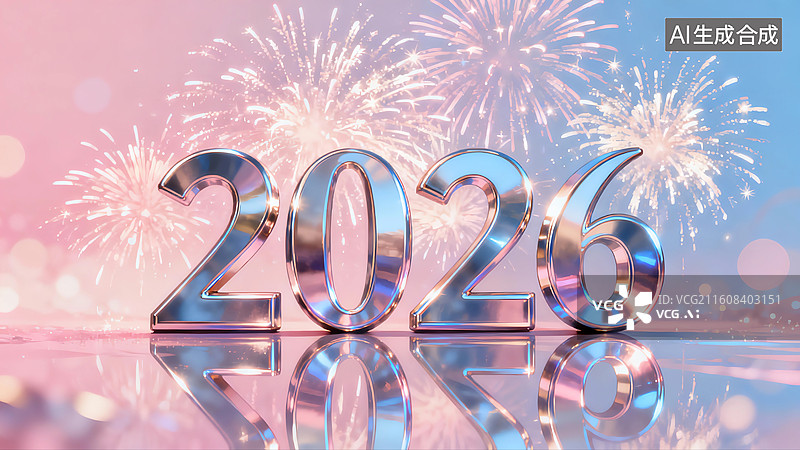 【AI数字艺术】2026年新年烟花绽放主题插画图片素材