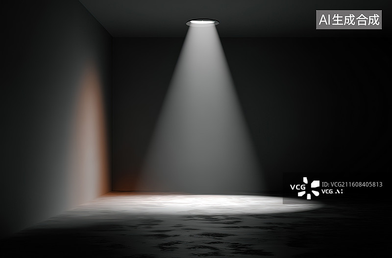 【AI数字艺术】黑暗房间中的聚光灯图片素材