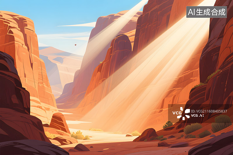 【AI数字艺术】科幻峡谷中的神秘光柱图片素材