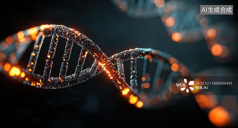 【AI数字艺术】发光的DNA双螺旋结构图片素材