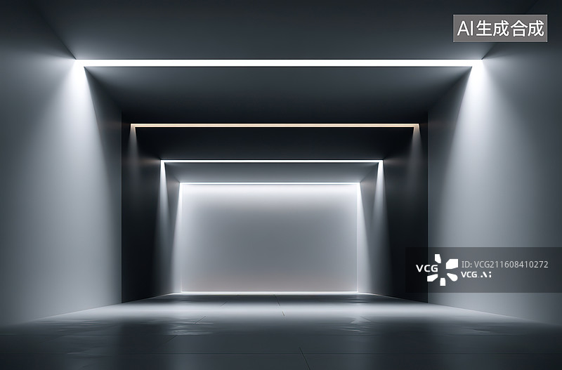 【AI数字艺术】现代简约灯光走廊图片素材