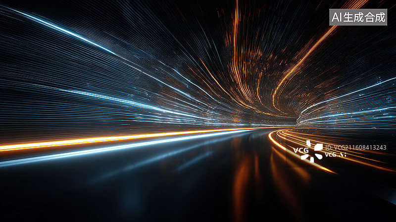 【AI数字艺术】光轨隧道动态光影效果图片素材