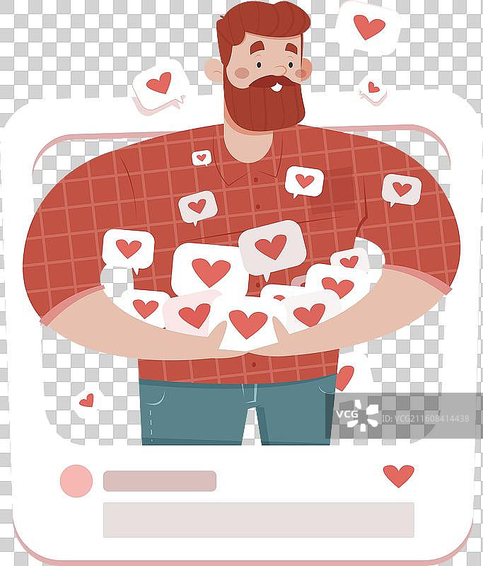 留着胡子的男人展示社交媒体点赞图片素材