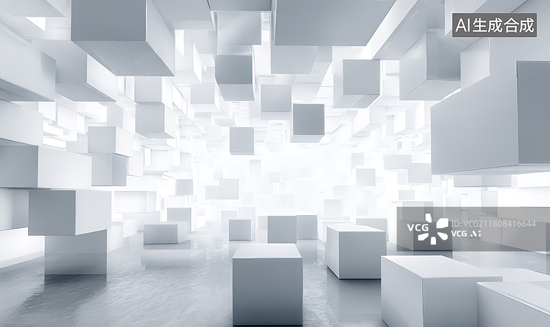 【AI数字艺术】白色立方体空间抽象构图图片素材